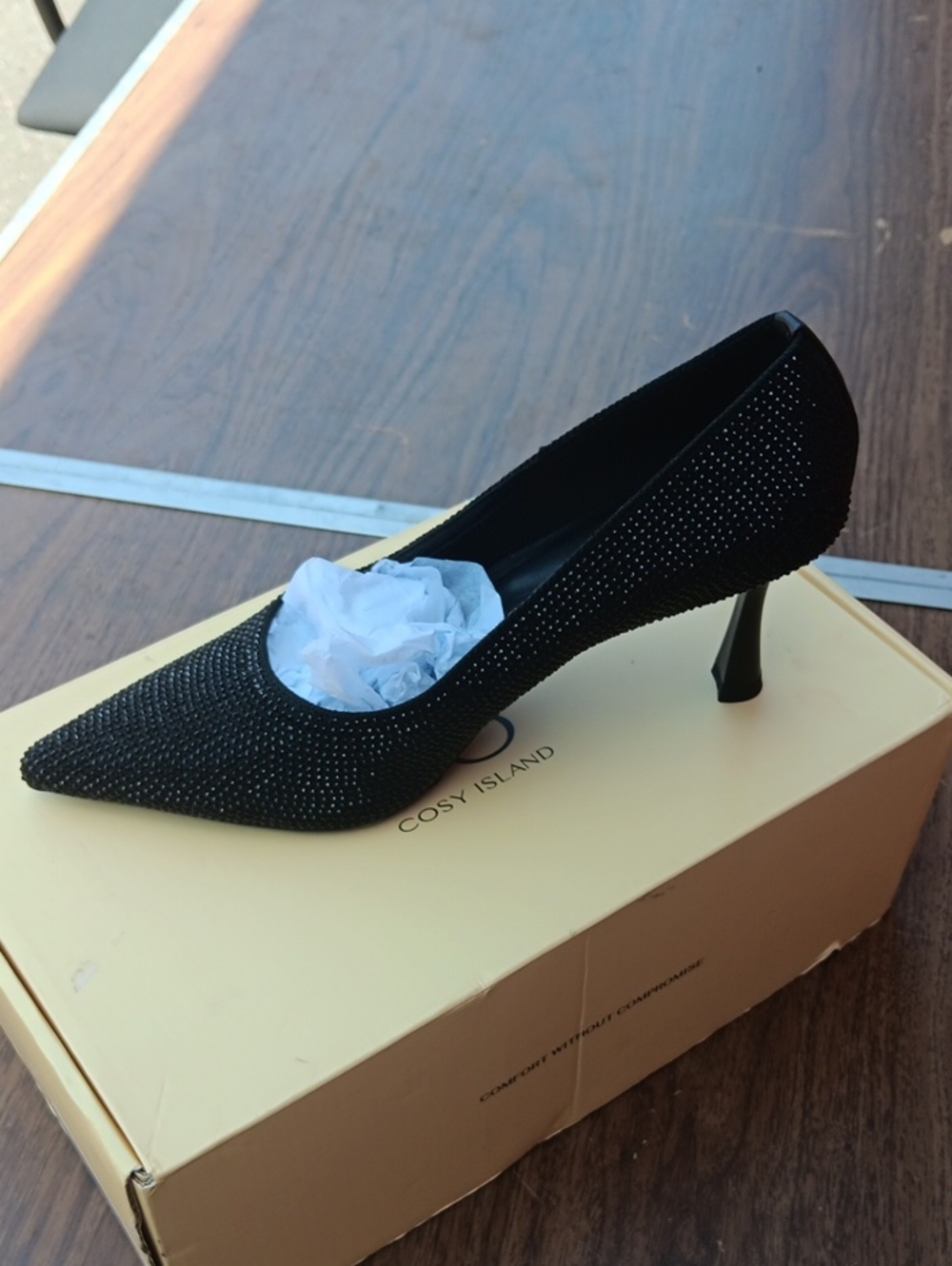 Black Rhinestone Pointed Toe Kitten Heel Pump